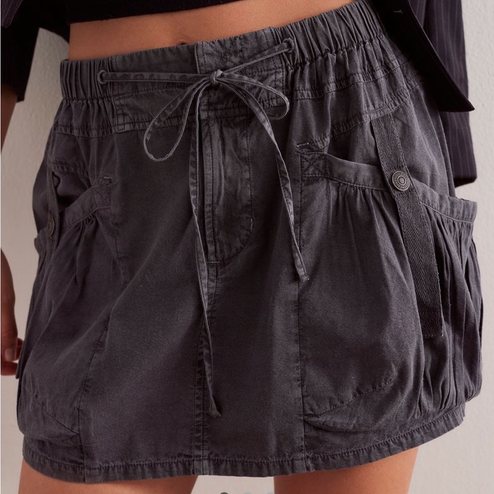 We The Free Charcoal Drawstring Mini Skirt